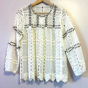 Anthropologie Maeve Auralis Studded Lace Sheer Top Small Boho Fairy Festival